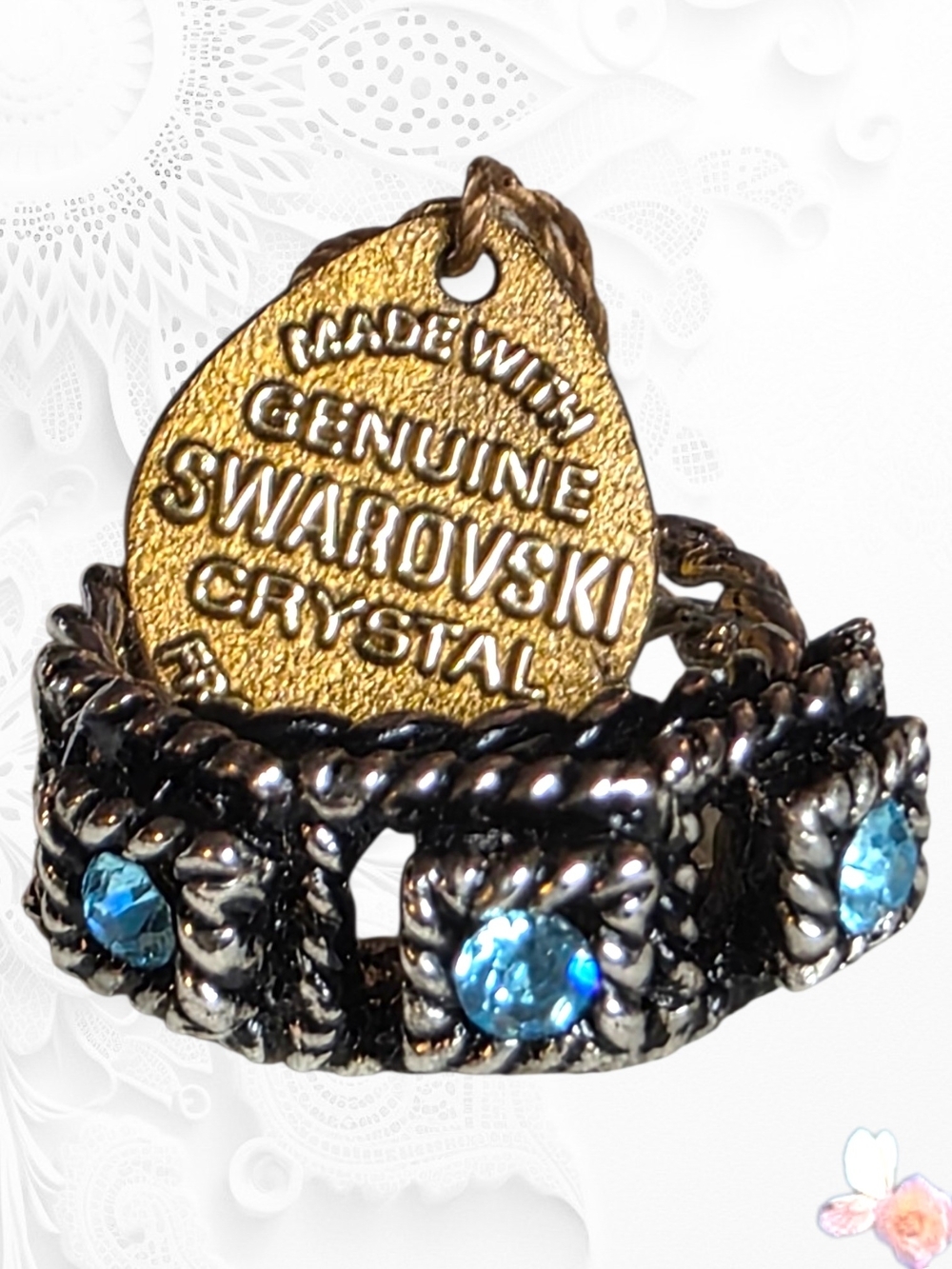 Vintage Swarovski Crystal Rope Band Blue Rhinestone Ring Size 7